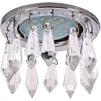 Светильник ECOLA MR16 CR1003 GU5.3 Glass Стекло Круг с продолговатыми хруст. на коротком подвесе Прозрачный / Хром 84x76